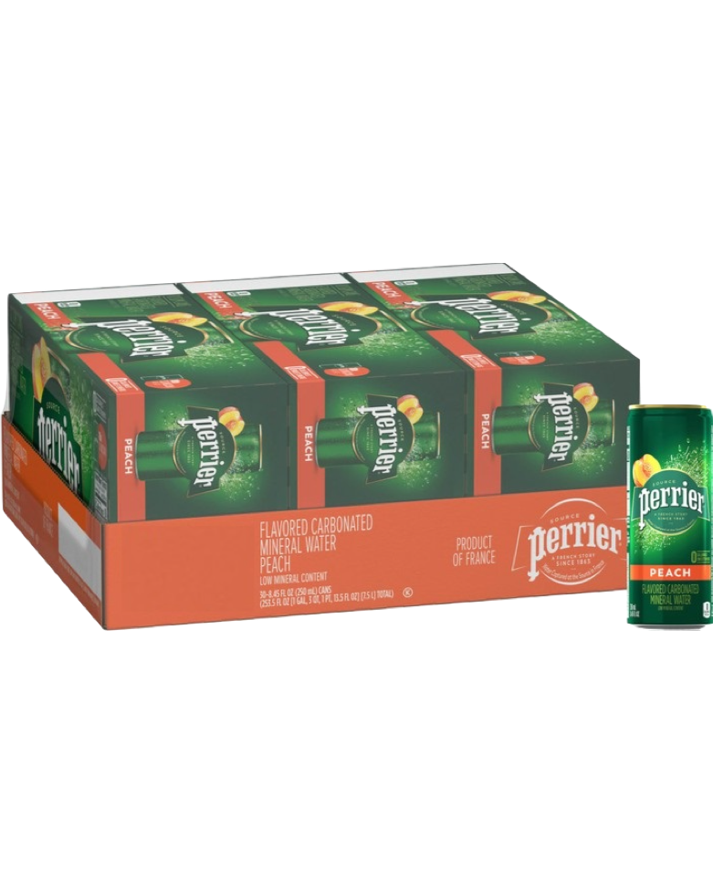 Perrier Natural Peach Flavoured Sparkling Mineral Water 30 x 250ml - Premium Premium Mixer from Perrier - Shop now at Whiskery