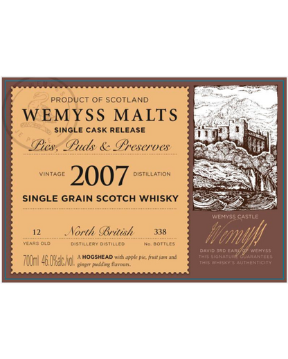 Wemyss Single Cask Range North British 2007, 12 Year Old, Pies, Puds and Preserves - Premium Independent Bottle from Wemyss - Shop now at Whiskery